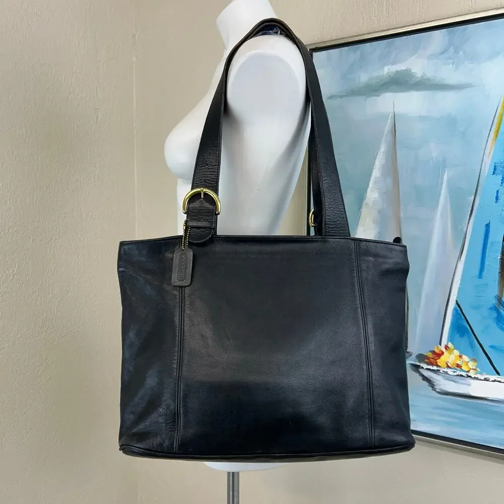 VTG 1990s black leather Coach Soho Waverly buckle tote bag F6C-4155
